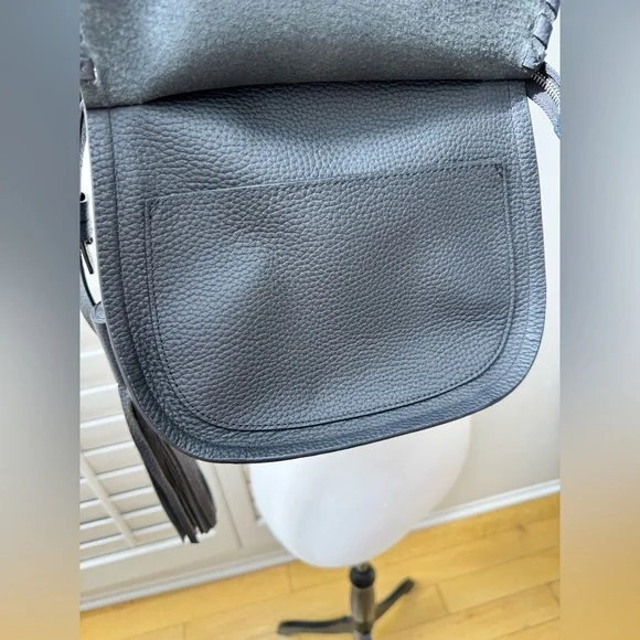 AllSaints Black Pebbled Leather Crossbody Bag with Tassel & Top Handle - Picture 5 of 9